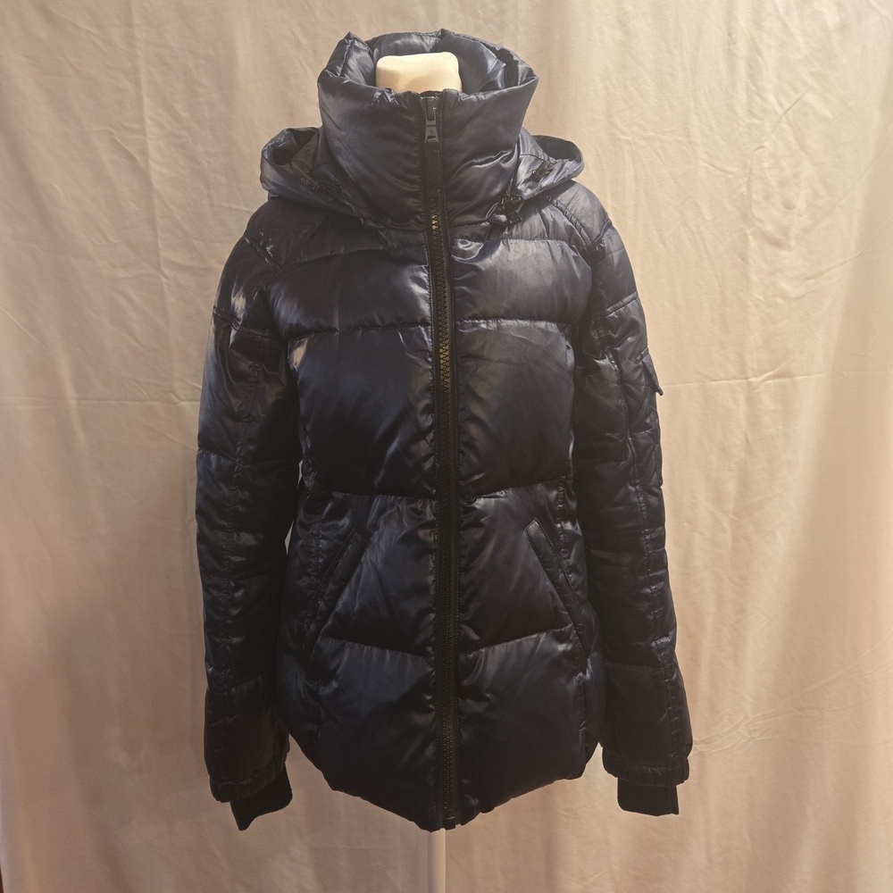 S13 New York Kylie Gloss Hooded Down Puffer Jacket Navy Womens Size Medium